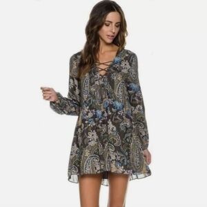Free People Dress Women’s Rain Or Shine Paisley Lace Up Boho Gypsy